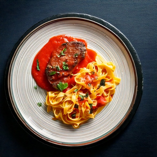 Côte de veau à la tomate et tagliatelles