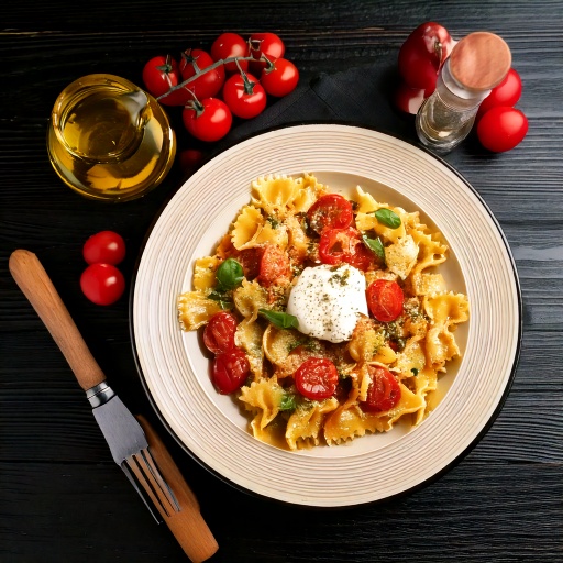 Farfalles tomates cerises burrata et basilic