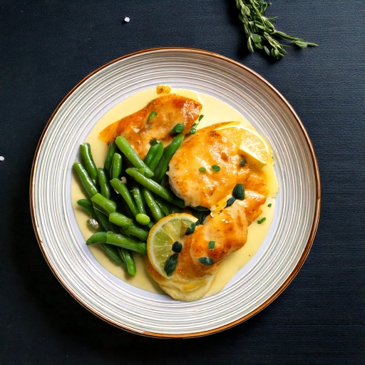 Blanc de poulet sauce citron haricots verts