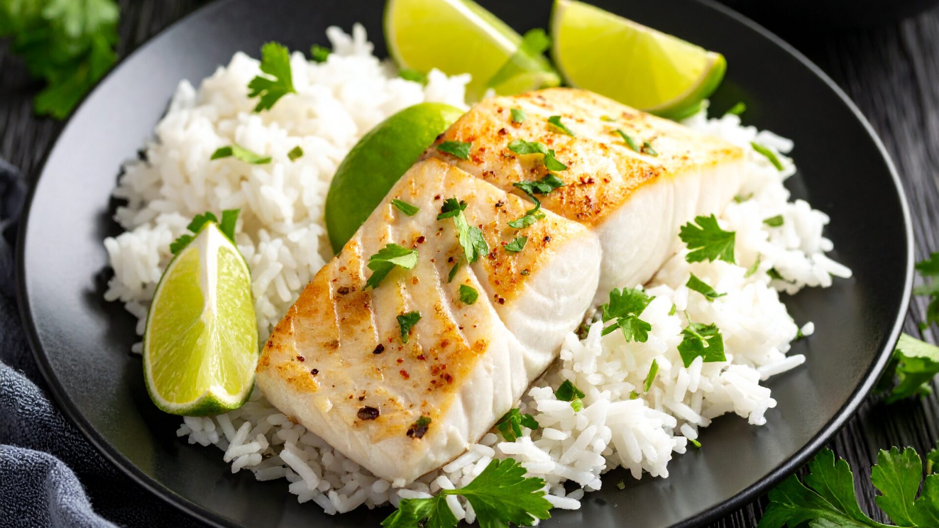 Poisson à la noix de coco citron vert et riz