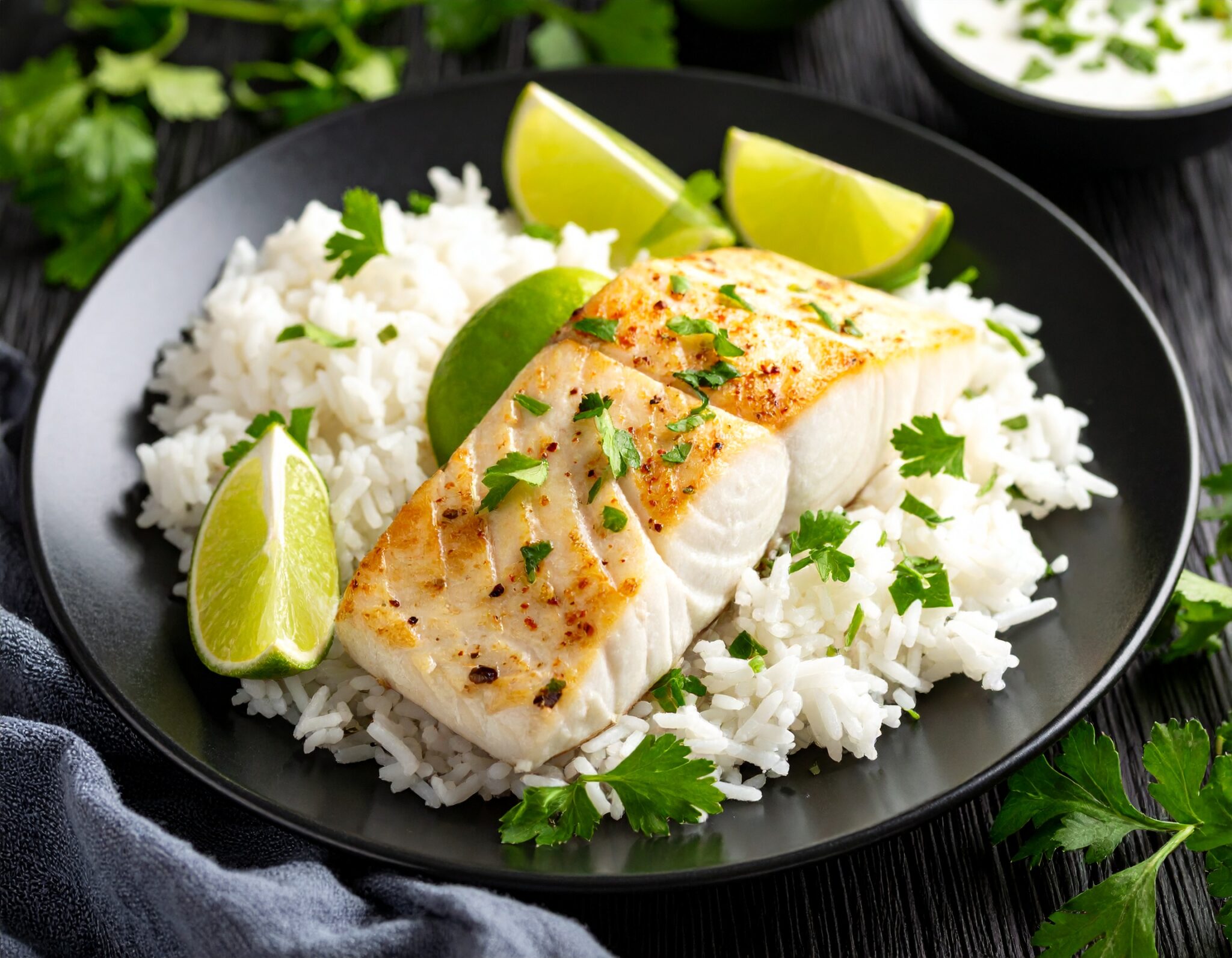 Poisson à la noix de coco citron vert et riz