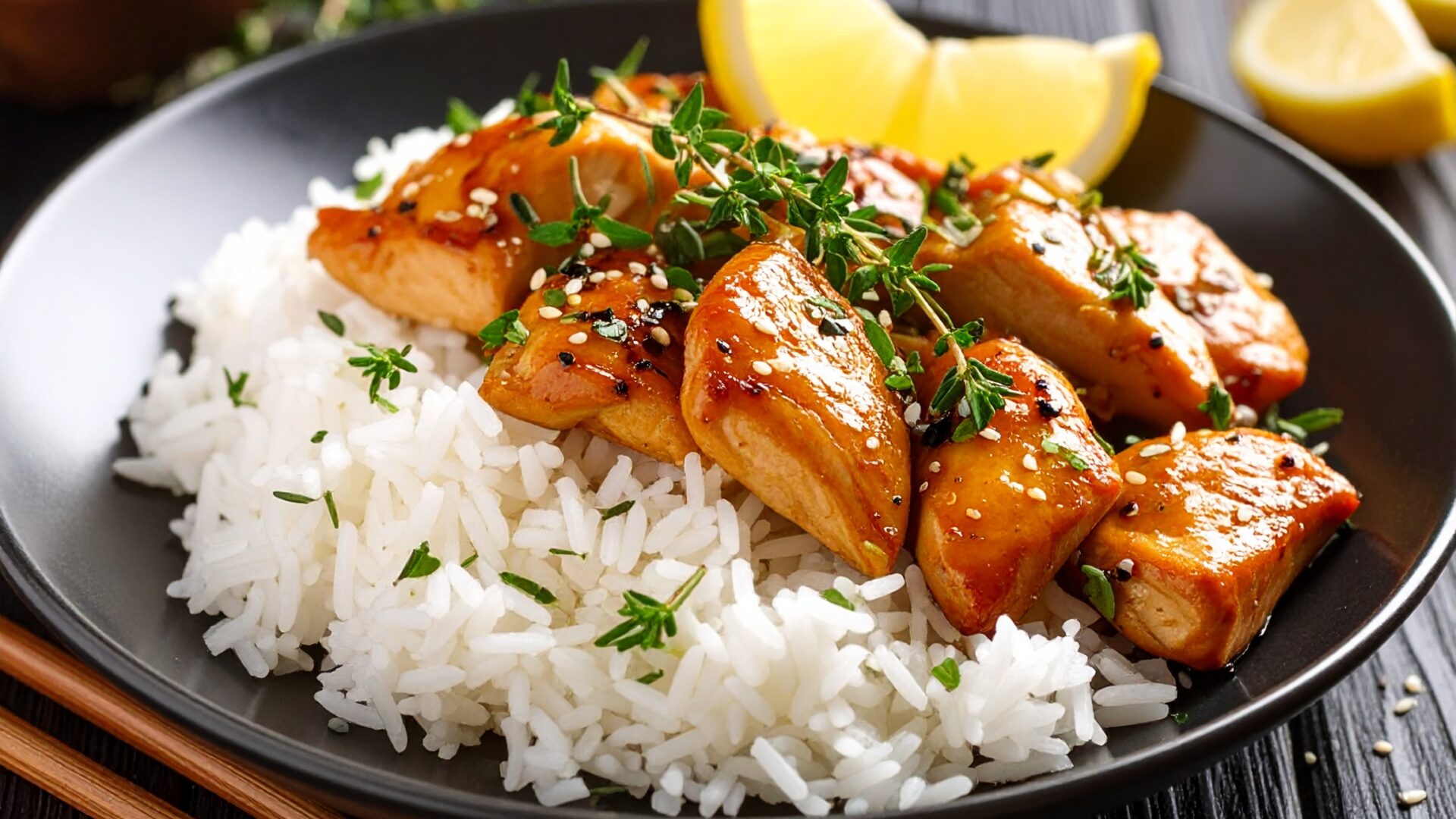 Wok de poulet thym citron et riz de Camargue