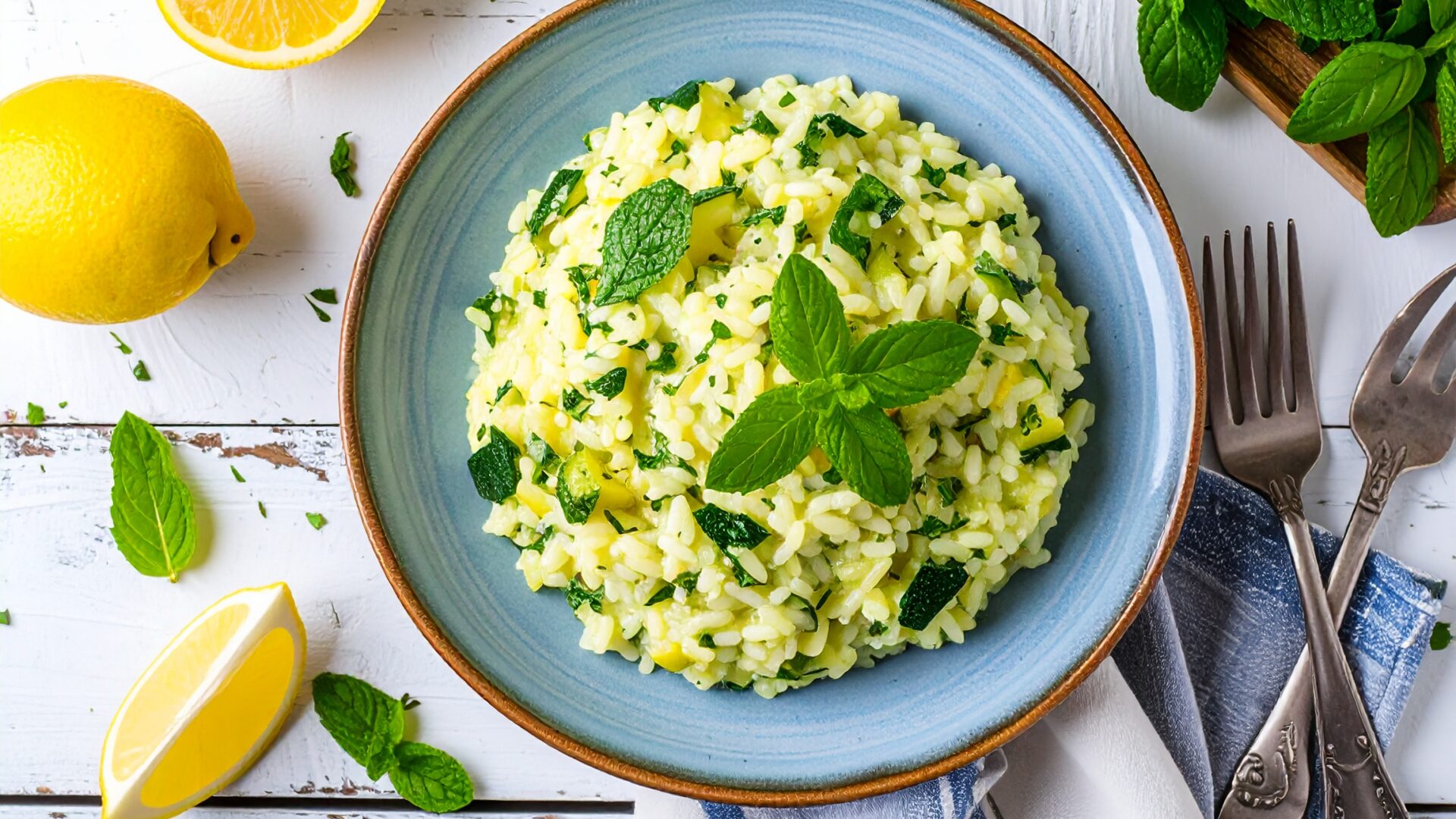 Risotto aux courgette, citron et menthe fraiche
