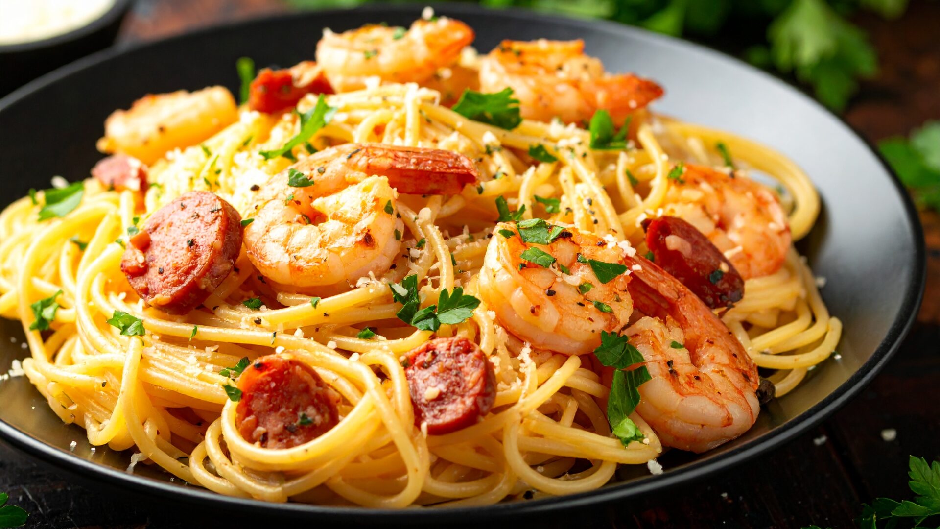 Spaghetti crémeux Crevettes et Chorizo