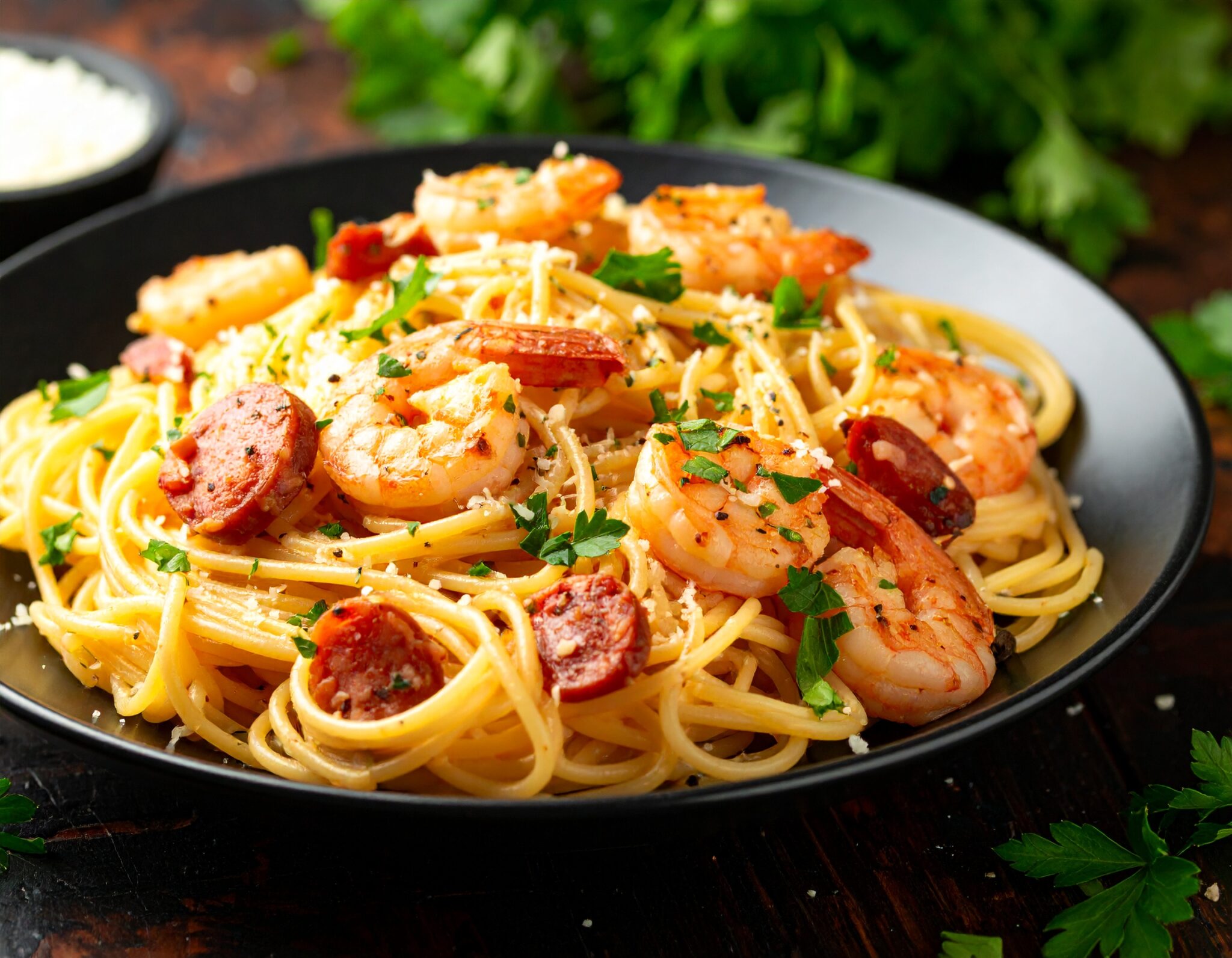 Spaghetti crémeux Crevettes et Chorizo
