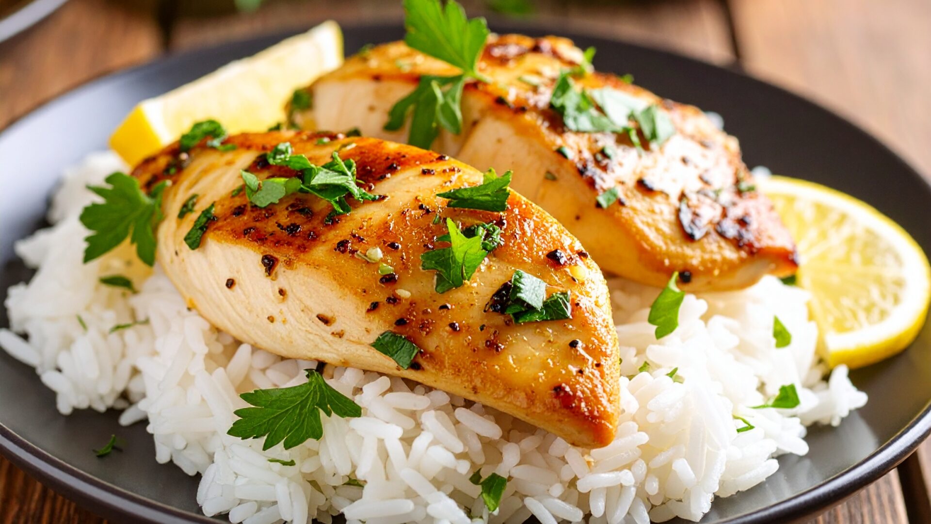 Poulet Mariné citron et ail et riz de Camargue