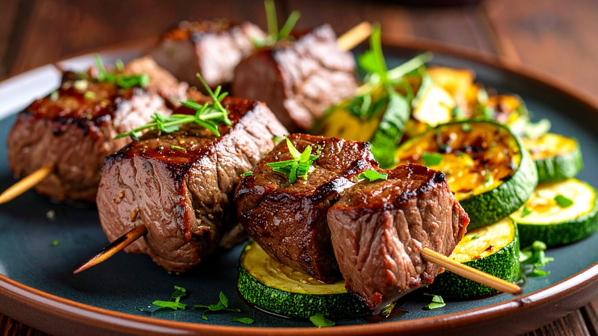 Brochette de Boeuf et poêlée de Courgettes
