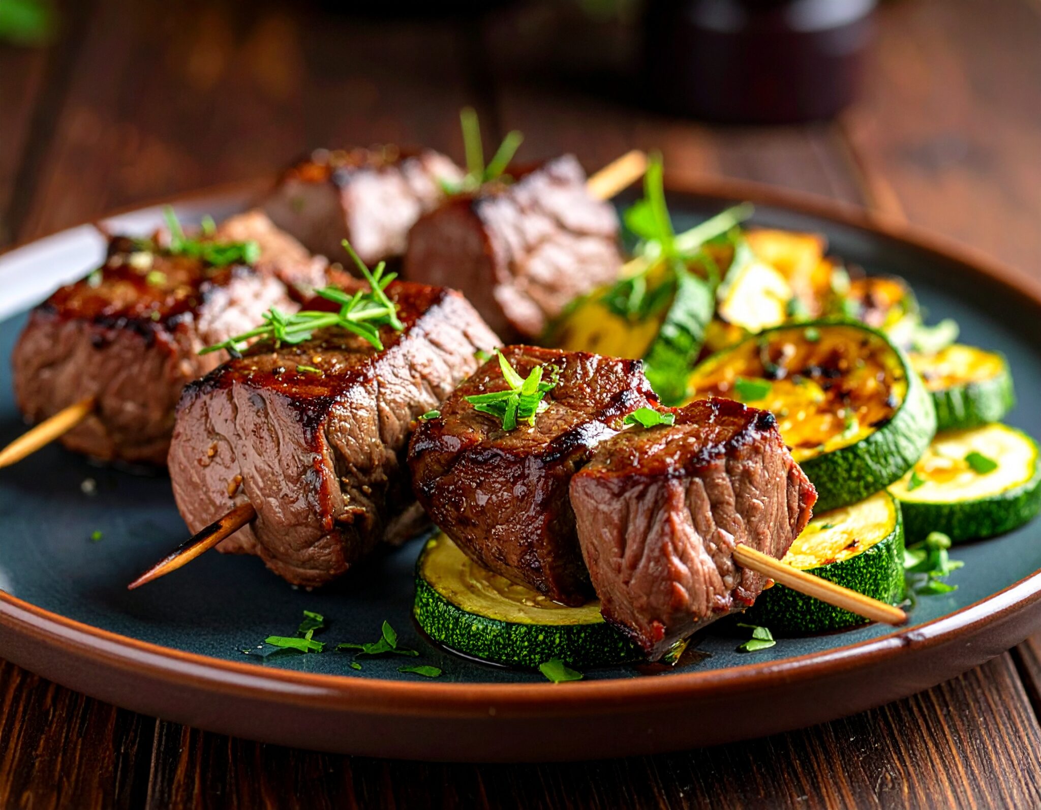 Brochette de Boeuf et poêlée de Courgettes