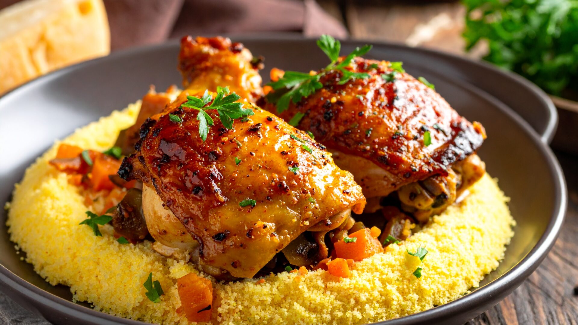 Poulet basquaise et semoule fondante