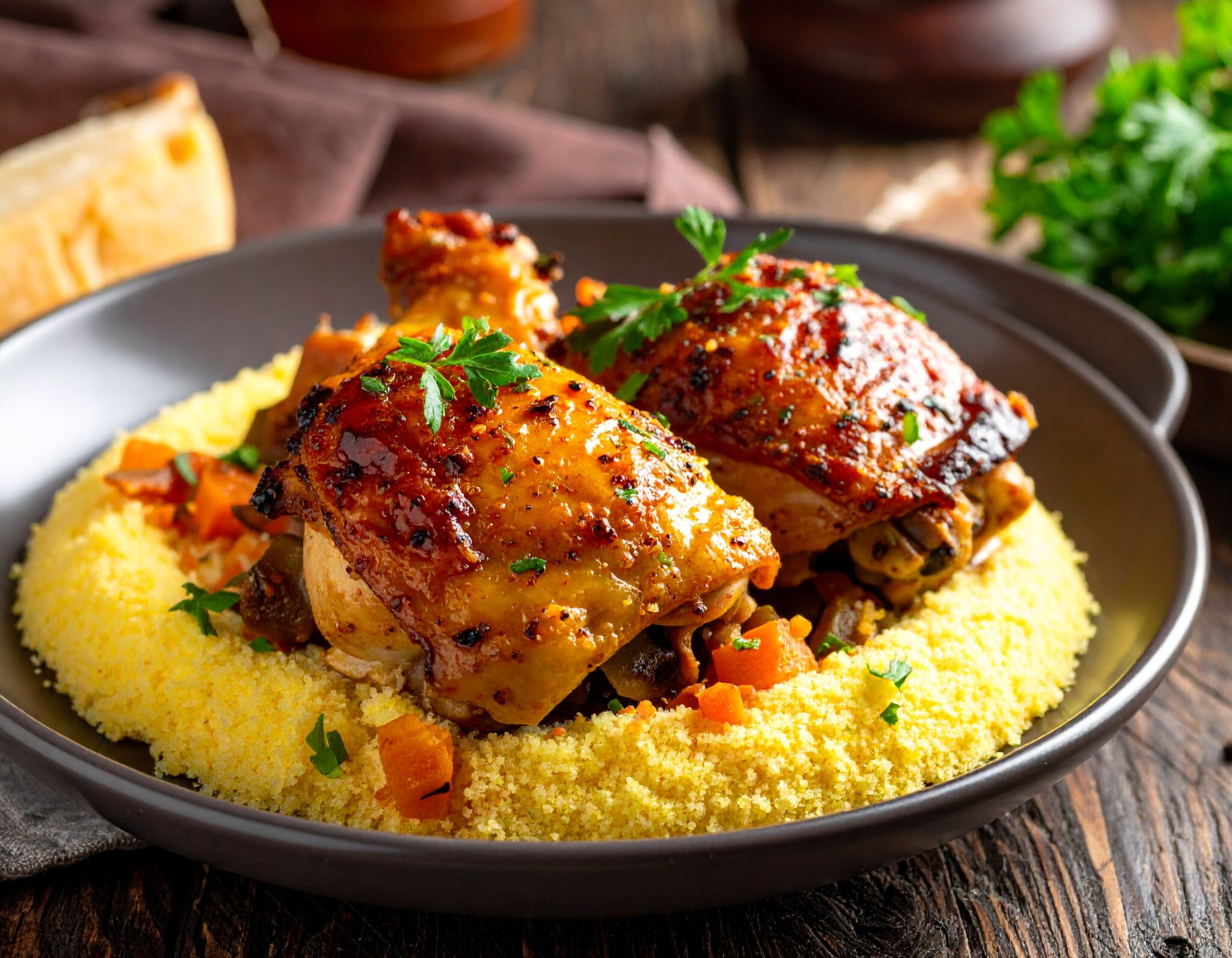 Poulet basquaise et semoule fondante