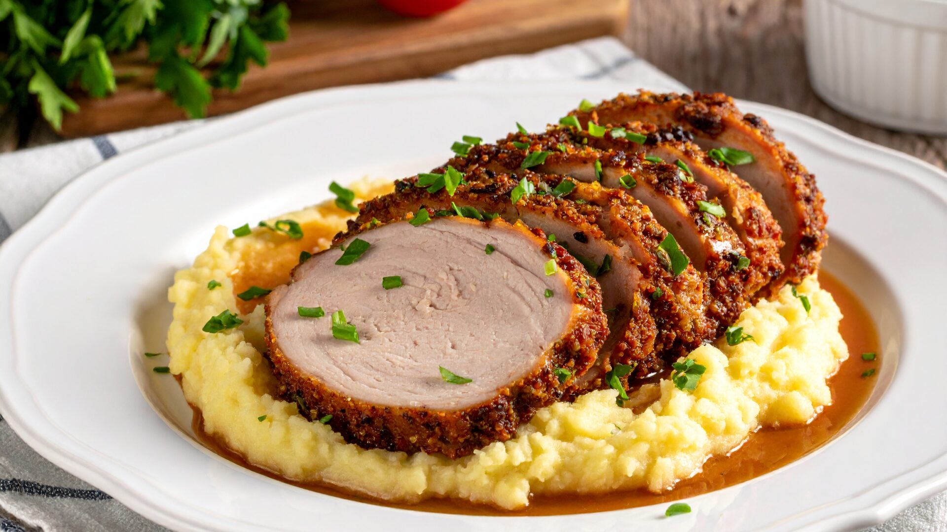 Echine de porc à la moutarde et purée maison