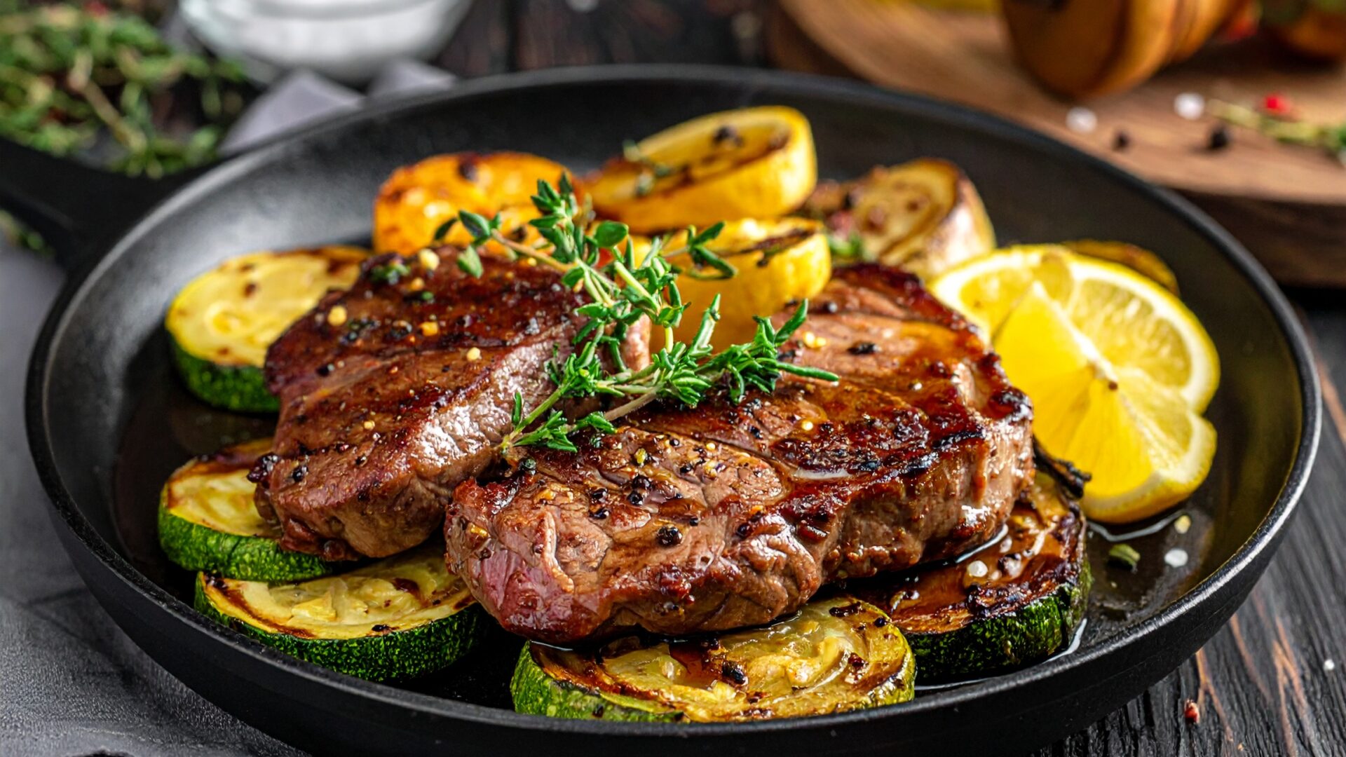 Wok de veau thym citron et courgettes sautées