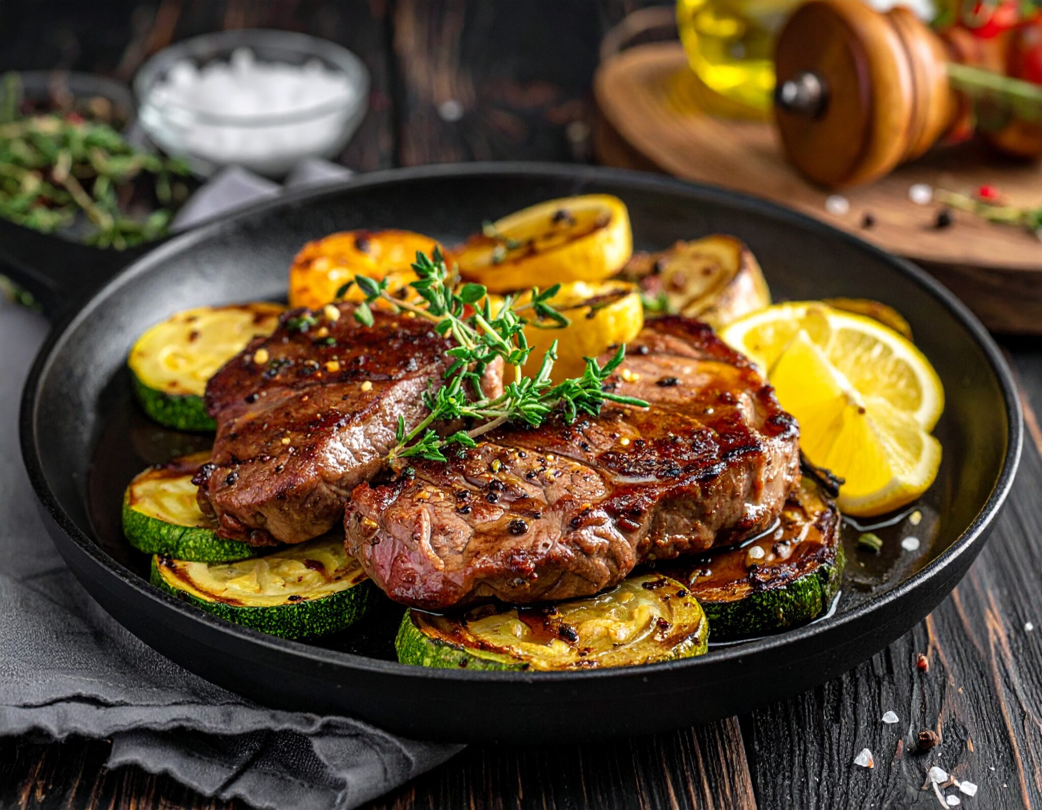Wok de veau thym citron et courgettes sautées