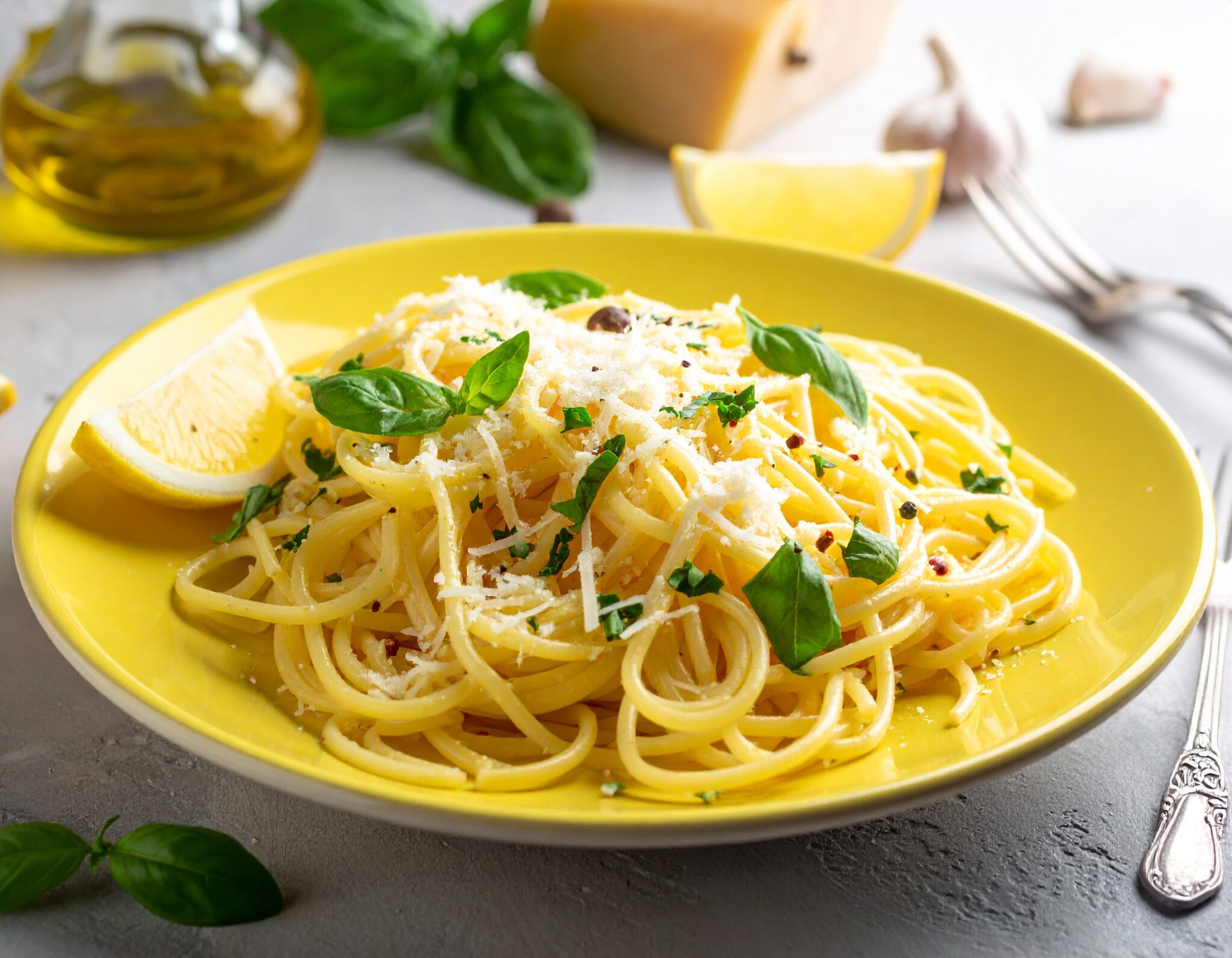 Linguines à l'ail, citron et parmesan