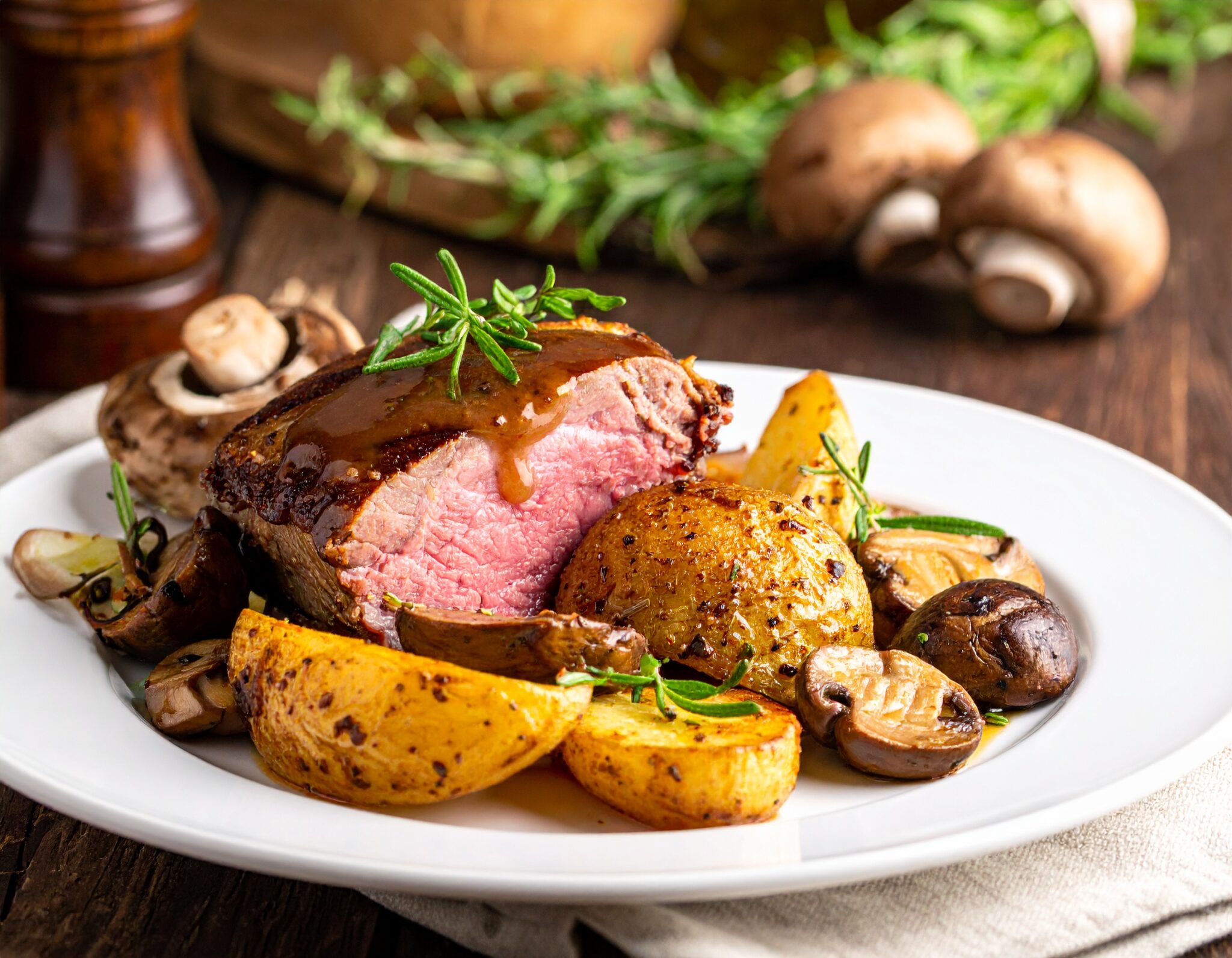 Magret de Canard aux champignons, châtaignes et pommes de terre
