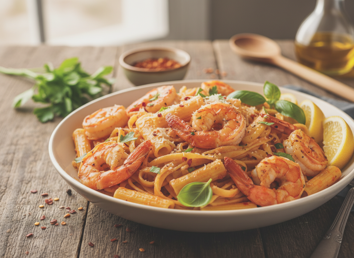 Tagliatelles épicées aux crevettes