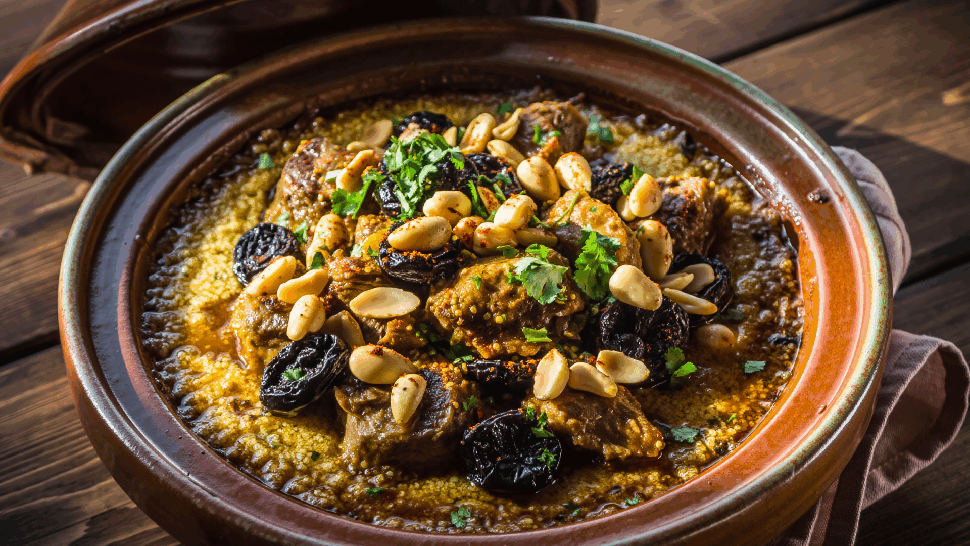 Tajine d'agneau aux pruneaux, amandes et semoule