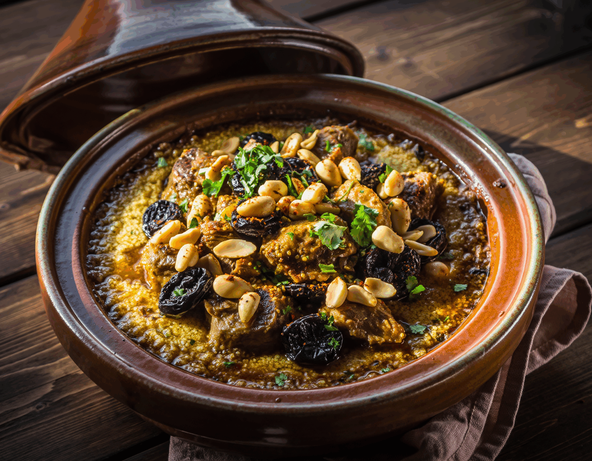 Tajine d'agneau aux pruneaux, amandes et semoule