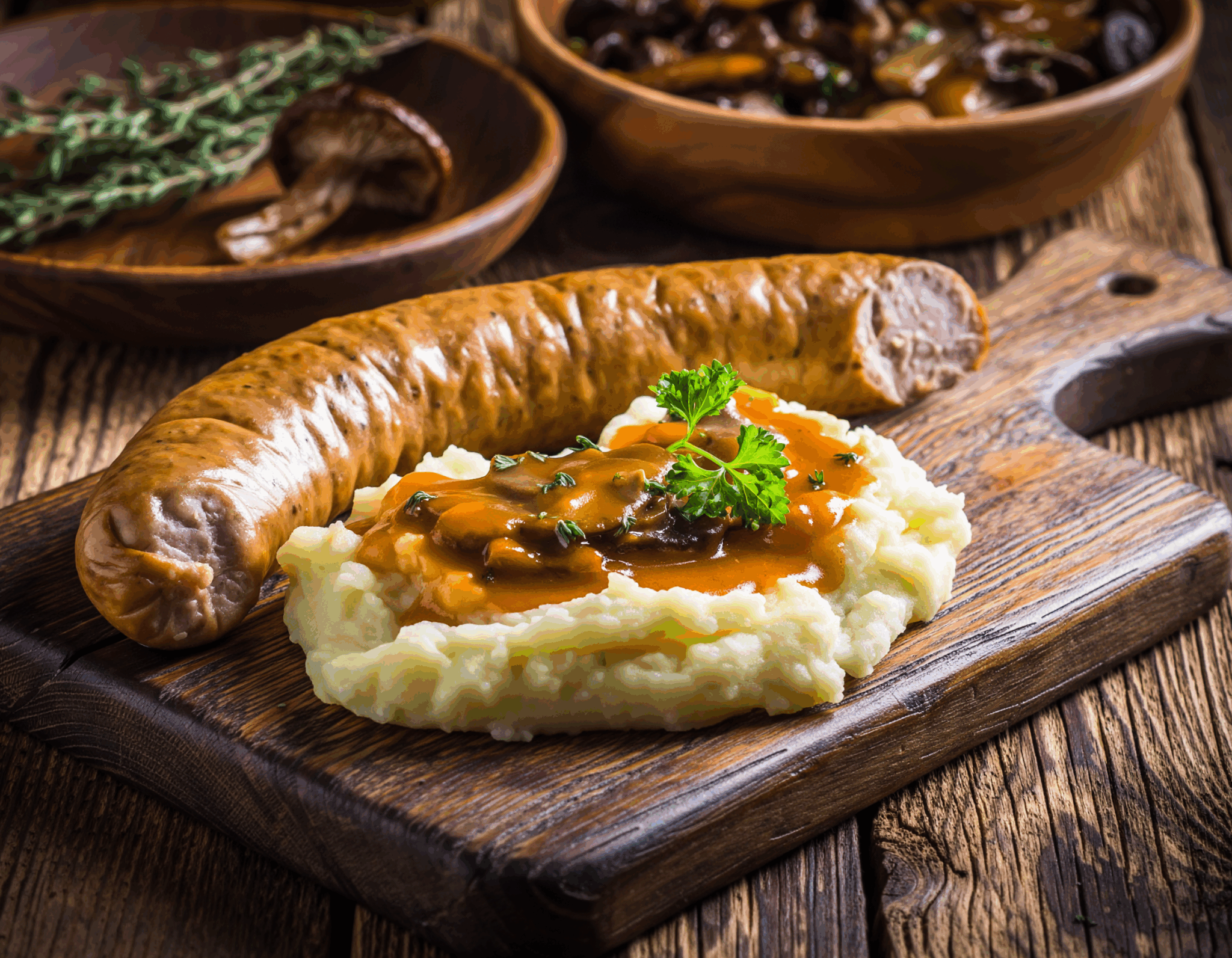 Saucisse de Toulouse et purée au Cantal