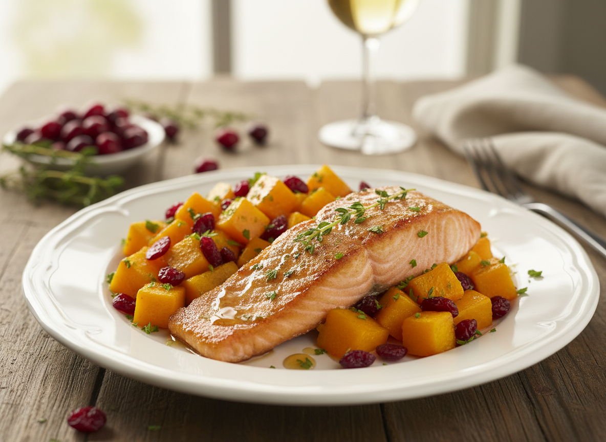 Saumon au four et petits légumes festifs